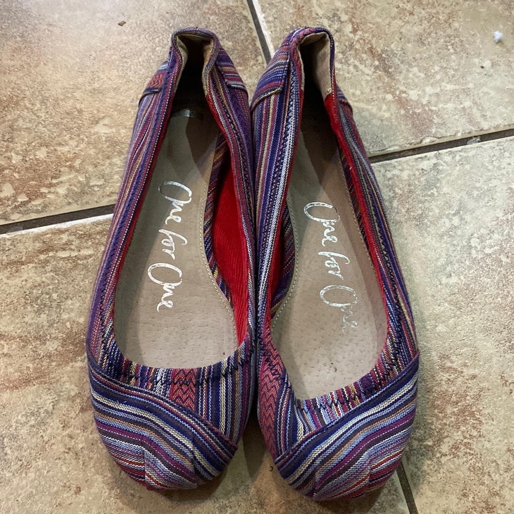TOMS Ballet Flats Hidden Wedge Purple Pink Tribal Stripe Women's